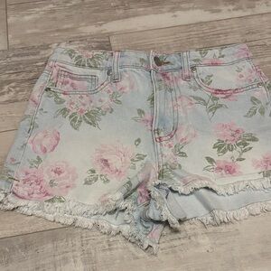 Celebrity Pink Floral Jean Shorts - Light Blue and Pink